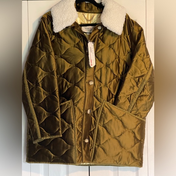 NWT J Crew x Primaloft Quilted Cocoon Jacket heavy satin with removable collar - Picture 3 of 12